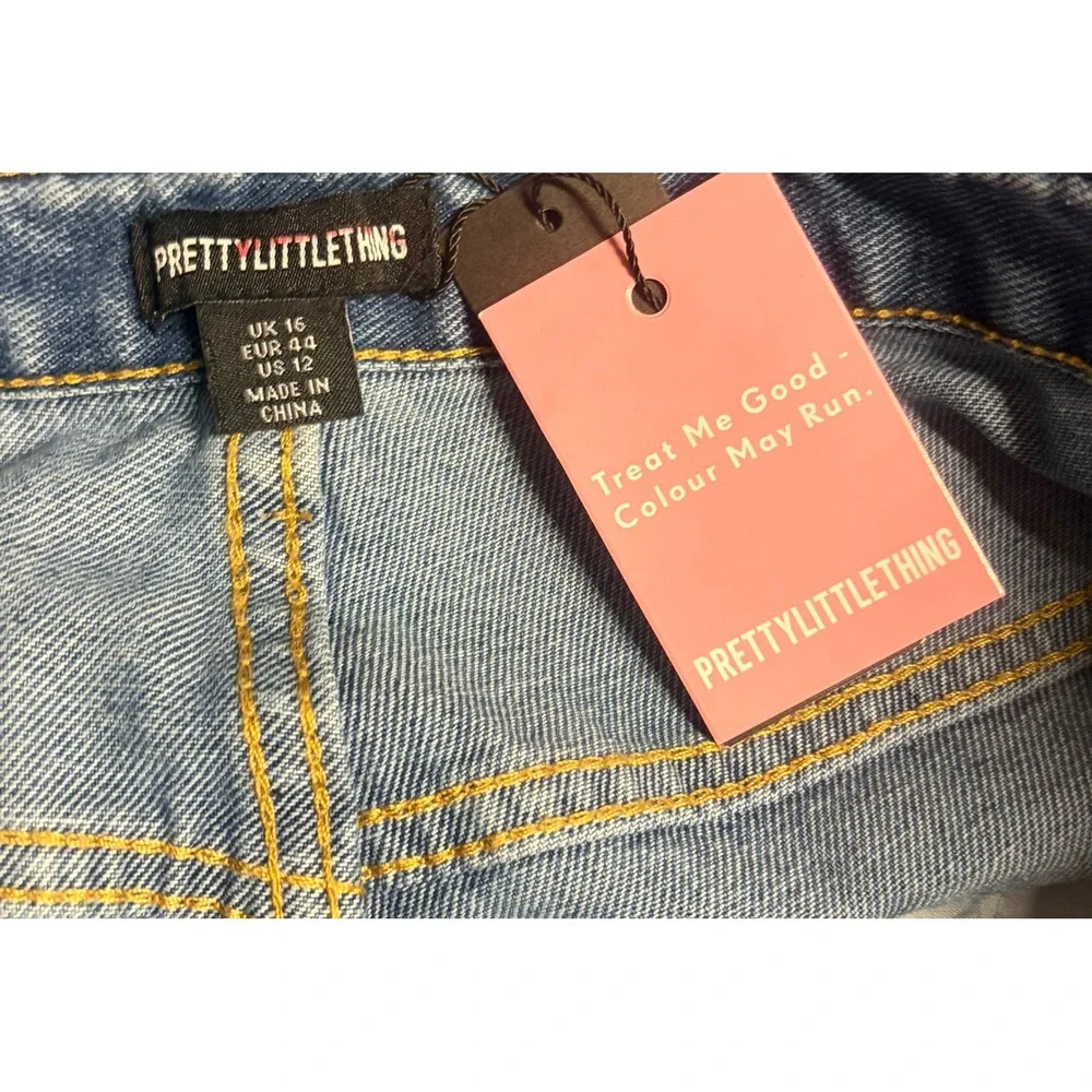 PrettyLittleThing Womens High Waisted Raw Hem Denim Bermuda Shorts Blue Size 12